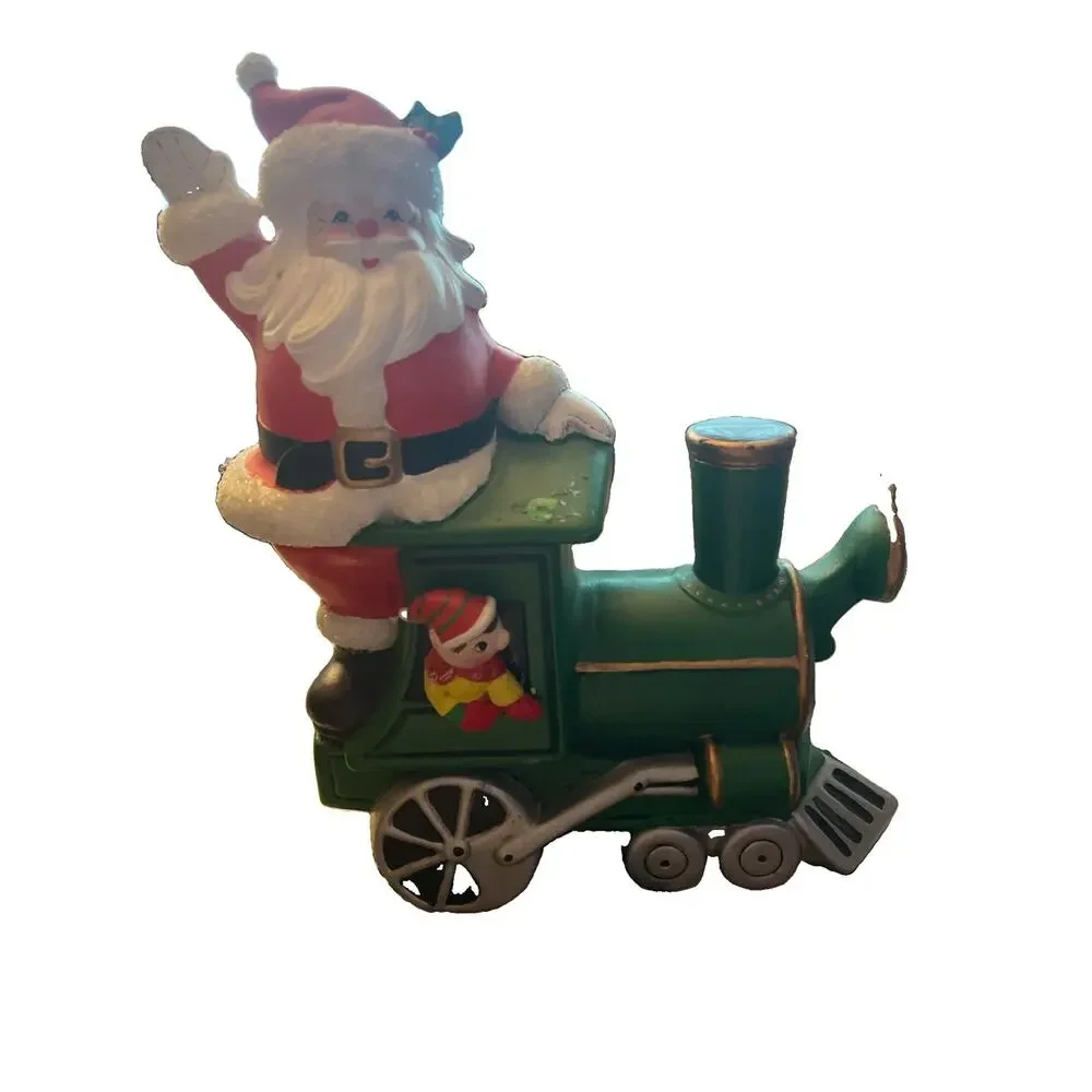 Vintage Santa Clause On A Train Christmas Cookie Jar With His Elf 12x10